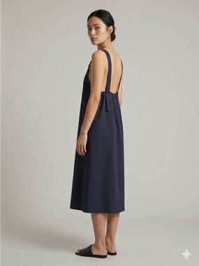 Navy Blue Pinafore Midi Shift Dress - Small / Medium